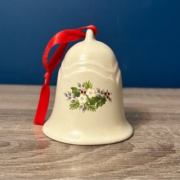 Holiday Ceramic Bell Ornament with Red Ribbon - Picture 1 of 3